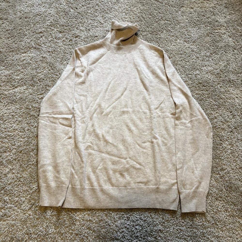 J Crew BC523 Men's Sz M Beige Heather‎ 100% Cashmere Turtleneck Sweater $188